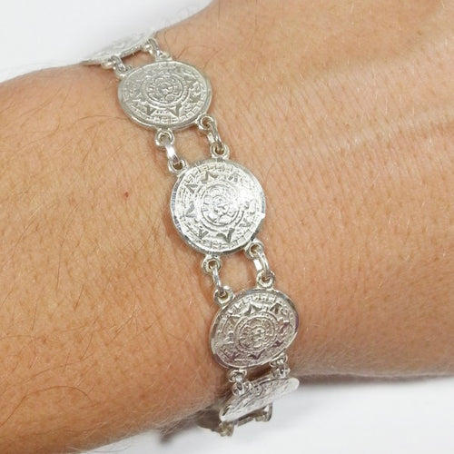 bracelet calendrier aztèque du mexique en argent