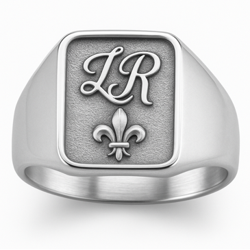 Chevaliere initiales fleur de lys
