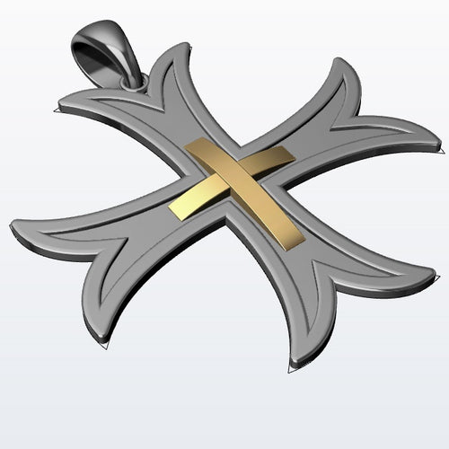 Pendentif Croix Templier Or et Argent