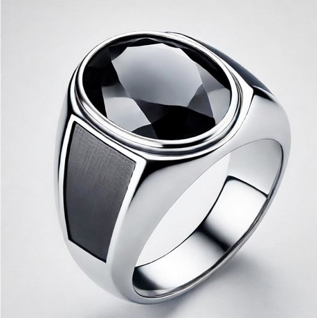 Chevalière Pierre Noire pour Homme - Main Image