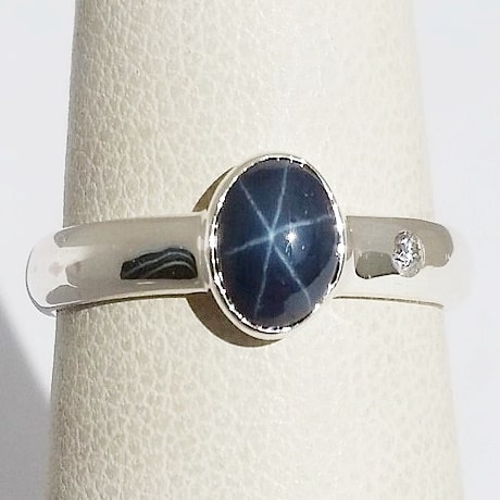 Bague Argent 925 Saphir étoile Bleue Lindy Style Art Déco - Pierre Ovale 8x6mm, Fait Main