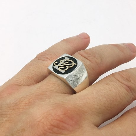 Chevalière Homme en Argent avec Initiales en Or