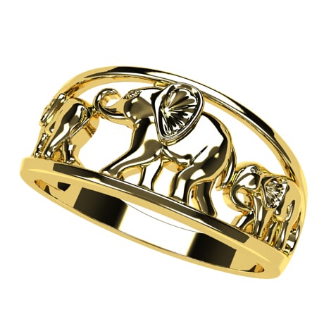 Bague Elephant Africain en Argent et Or