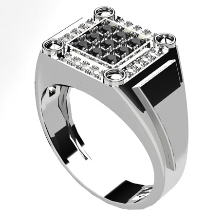 Or blanc 18 carats - Diamants noirs et blancs