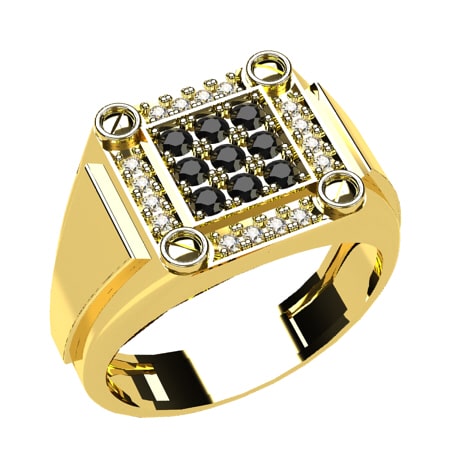 Or jaune 18 carats - Diamants noirs et blancs