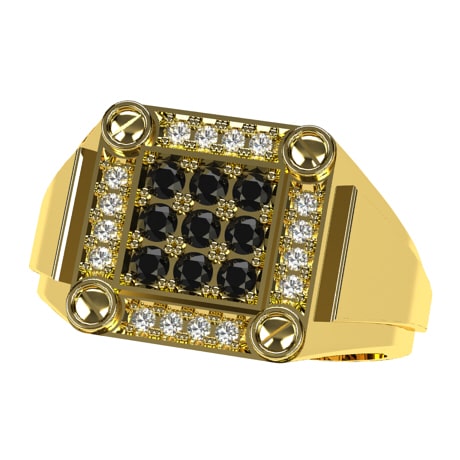 Or jaune 18 carats - Diamants noirs et blancs