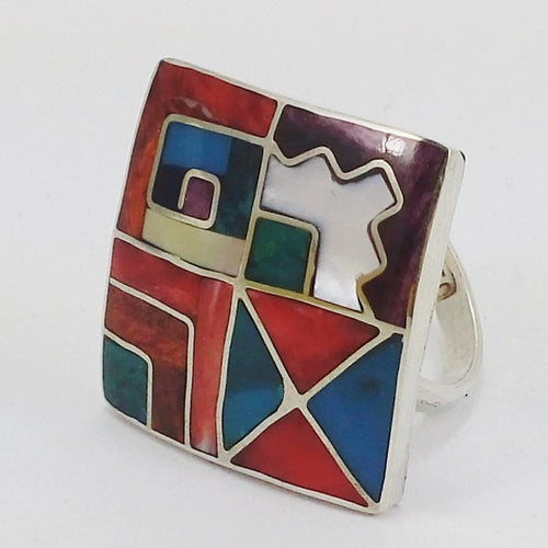 bague éthnique en argent et pierres naturelles