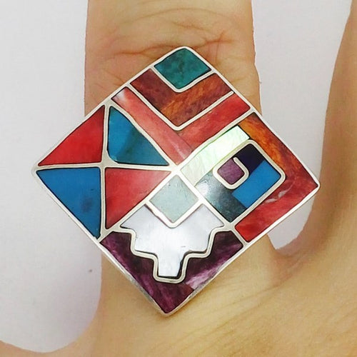 bague éthnique en argent et pierres naturelles