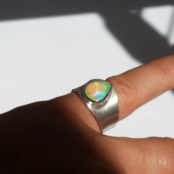 Bague En Opale éthiopienne De Feu Brute - Argent 925 - Taille 8 - Faite Main - Sans Emballage
