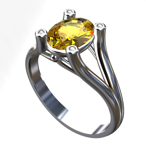 Bague Or Jaune Et Blanc 18 Carats Avec Saphir Bleu Et Diamants - Taille 51 - Vintage Années 50