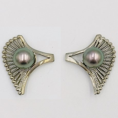 Or blanc 18 carats - Perles noires