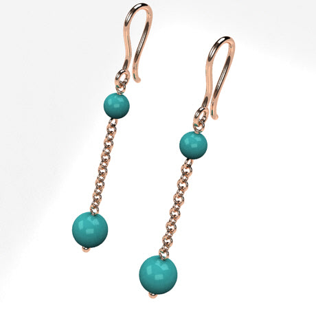 Paire de boucles d'oreilles plaqué or pendantes strass turquoise