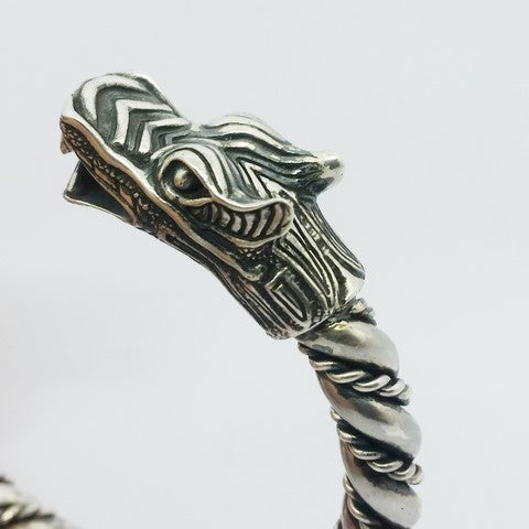 Bracelet viking argent avec têtes de dragon des bateaux drakkar