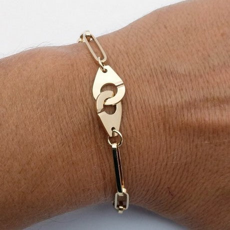 bracelet menotte or 18 carats et mailles rectangle