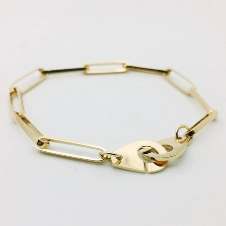 bracelet menotte or 18 carats et mailles rectangle