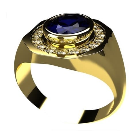 Chevalière Acier Inoxydable Cabochon Résine Bleu Saphir Clair – Taille 62, état Neuf