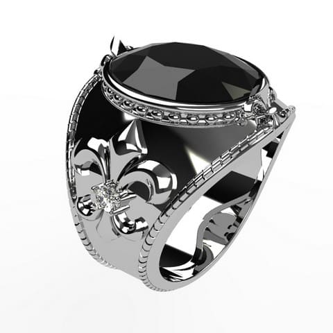 18 Carats Chevaliere Homme Onyx Noir Grosse Chevalière Pour