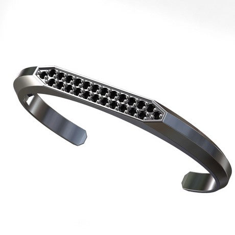 Jonc pour homme en argent avec diamants noirs - Main Image