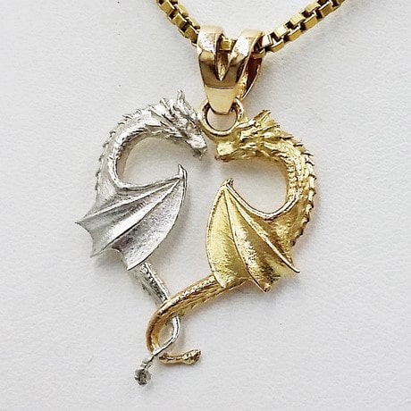 pendentif dragon or et argent